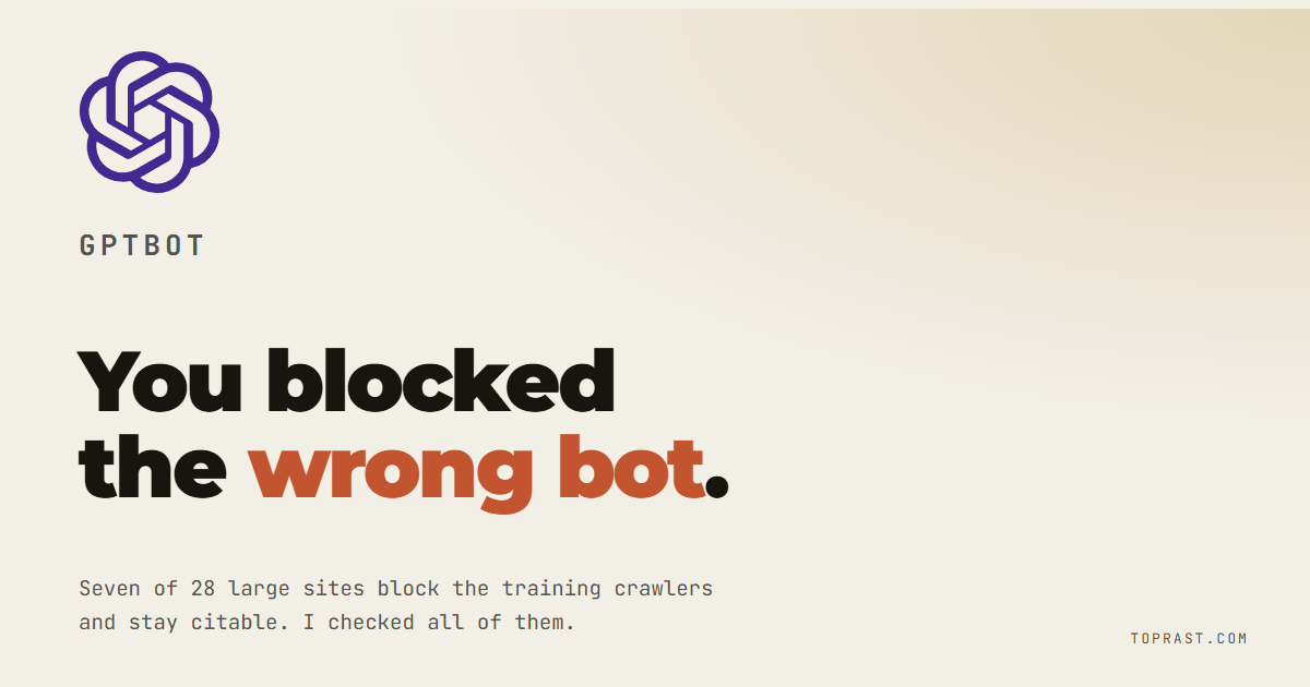 Blocking GPTBot does not remove you from ChatGPT. Blocking OAI-SearchBot does.