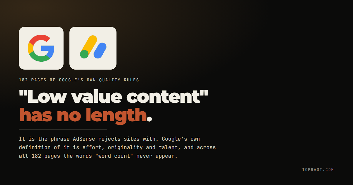 Google's definition of "low value content" is three words